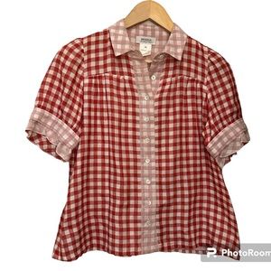 Sonia Rykiel red white check button front blouse size 36/US 6